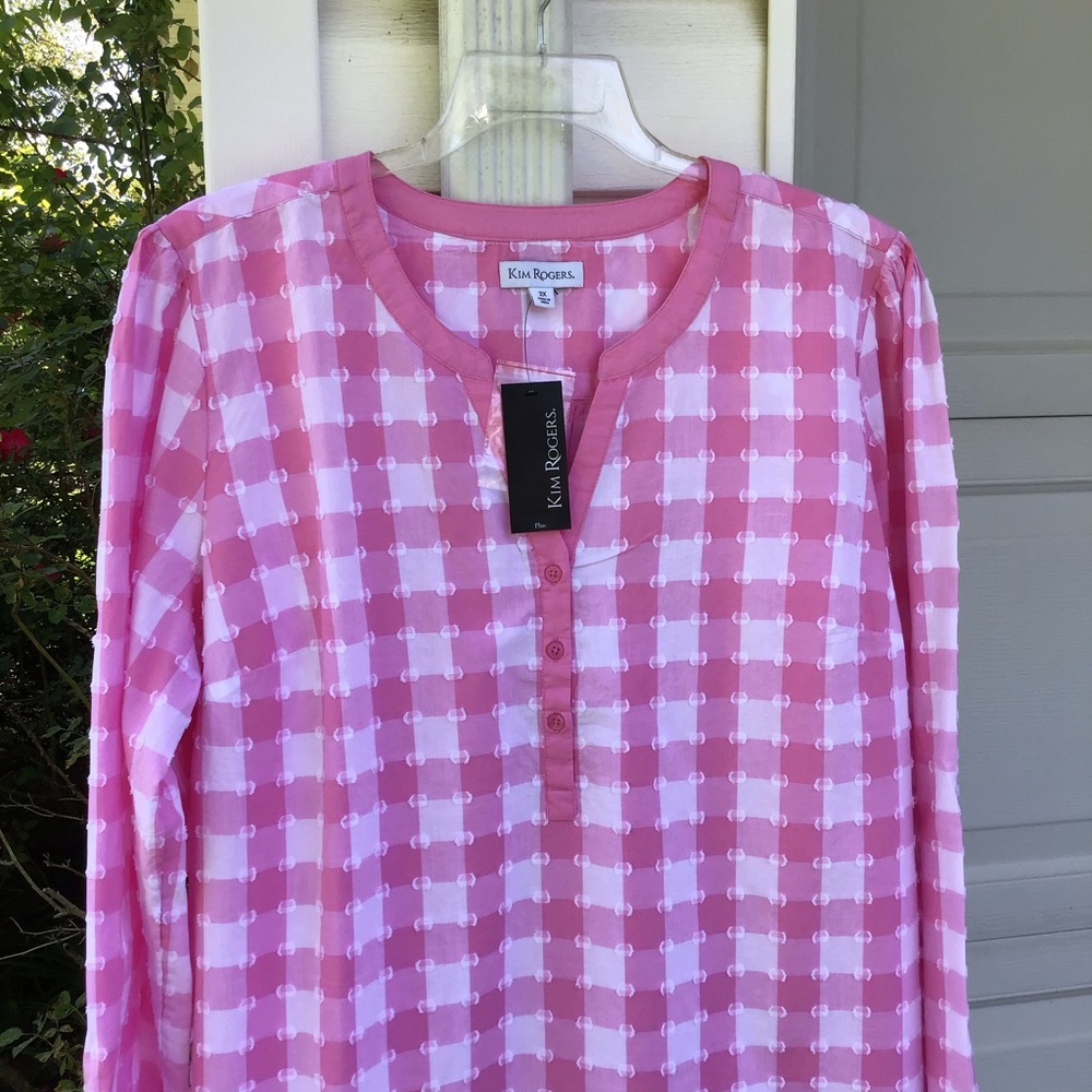 NWT Kim Rogers Pink & White Gingham Nubby Dot - Picture 2 of 7